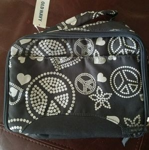 Old Navy black/silver peace sign floral lunch Bag